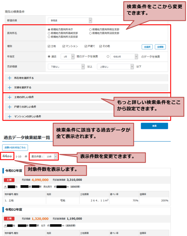 過去データ検索結果一覧の画像